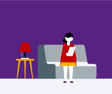 An illustration of two people talking.