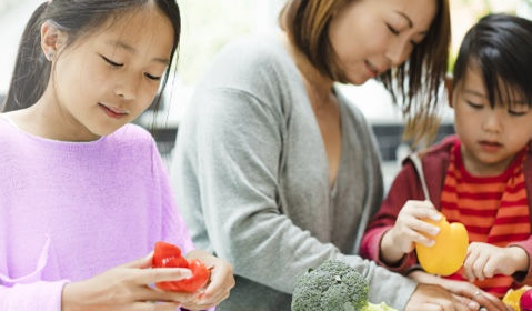 A family cooking.