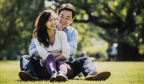 A couple sitting in a park.